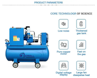 Compresseur mobile rotatif à spirale 4,5 kW pour l'industrie, la beauté automobile, compresseurs d'air électriques, réservoir 200L, lubrification sans huile, silencieux