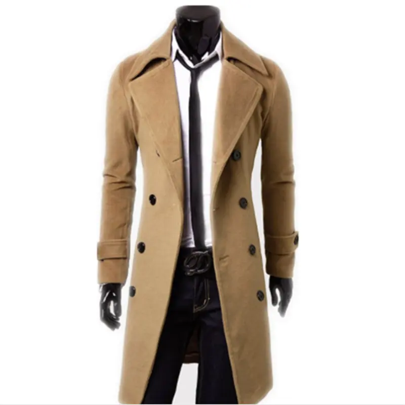 YiXin erkek mont katı renk uzun stil artı boyutu erkekler kış ince kruvaze boy siper ceket uzun palto erkekler