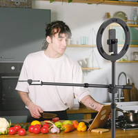 Kit Lampu Cincin LED Studio yang Dipasang di Meja dengan Penyangga Ponsel untuk Siaran Langsung Video Vlogging Fotografi Pencahayaan