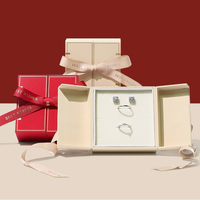 Boîte à bijoux rectangulaire élégante de luxe avec ruban, double ouverture, boîte cadeau pour collier, bague, boucles d'oreilles