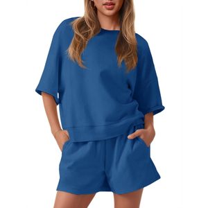 Fisoew Ensemble de survêtement 2 pièces pour femme, sweat-shirt oversize et short taille haute, tenue décontractée et respirante - Product Image 1
