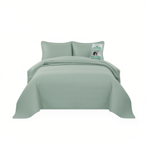 Ensemble de couvre-lit réversible Seafoam en polyester, style simple et uni, avec surpiqûres - Product Image 1