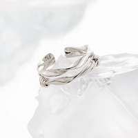 Bague à nœud creux double couche pour femme, argent pur S925 irrégulier, personnalité de niche, motif torsadé, bague en argent