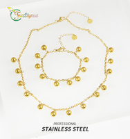 Ensemble collier et bracelet en acier inoxydable doré avec chaîne à billes satellite et boule flottante, bijoux pour femmes, vente en gros, personnalisation OEM
