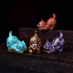 Pierre de cristal naturelle et résine Petit chat de table Motif animal Article de décoration pour la maison - Product Image 2