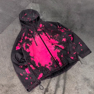 Custom Splash <b>Pink</b> Paint Print Men's Techwear <b>Jacket</b> <b>Waterproof</b> Hooded Streetwear Hardshell Windbreaker Coat - Product Image 1