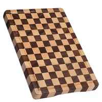 Produit Tendance 2026 : Planche à découper rectangulaire en bois d'acacia à motif damier, grande, avec rainures et poignées