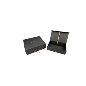 Custom Luxury Black Kraft Cardboard Paper Box Packaging Mailer Clothing Box Packaging With Ribbon