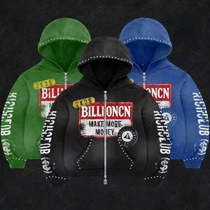 Sudadera con Capucha de Invierno Extra Grande para Hombre, Estilo Vintage, Lavado Ácido, Felpa Gruesa, Impermeable, Resistente al Viento, Bordada, con Piedras Preciosas, Personalizada por el Fabricante - Product Image 1