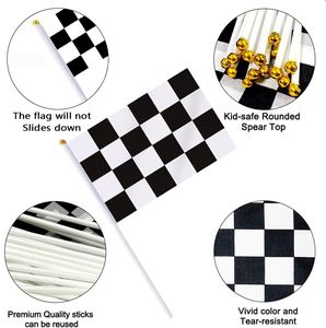 Factory Wholesale Eco-Friendly Digital Printed Checkered Black White Racing Stick Flag Small <b>Mini</b> <b>Hand</b> Held Wooden Flags - Product Image 2