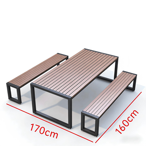 Ensemble de <span class=keywords><strong>table</strong></span> et de chaises de jardin modernes pour l'extérieur, résistant aux intempéries, en fer et en bois, pour une utilisation dans les parcs et les cours - Product Image 3
