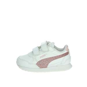 Sneakers Puma da bambina bianche e rosa con glitter, striscia laterale e chiusura in velcro, modello chunky - Product Image 1