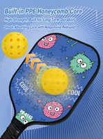 Ensemble de raquettes de pickleball légères pour enfants, face en fibre de verre, poignée souple en EVA, design de dessin animé imprimé UV, noyau en nid d'abeille, forme standard