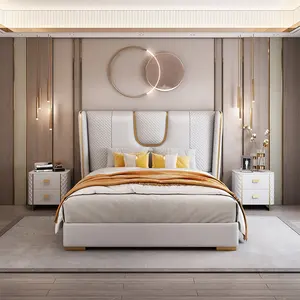 意大利最新双人床设计师家具木框特大号现代床双人特大号皮床