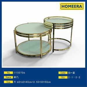 Set tavolino da caffè Homeera 60x60x40 cm e 50x50x50 cm in vetro temperato bianco, mobili moderni per soggiorno - Product Image 1