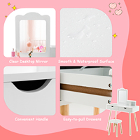 Table de toilette pour enfants, chaise de toilette pour petite fille de plus de 3 ans, ensemble de table de toilette princesse avec miroir blanc G-06-2
