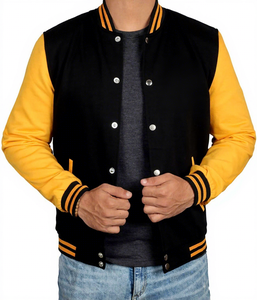 Veste universitaire en toile pour hommes et femmes, style collégial, coupe décontractée streetwear, respirante, bordures côtelées, choix de couleurs personnalisables - Product Image 1