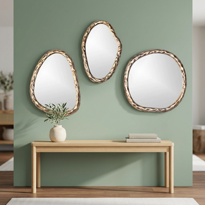 Irregular Brass <b>Wall</b> <b>Mirror</b> <b>Set</b> Handmade Bohemian Style Framed Edge Decorative for Living Room Bedroom - Product Image 3