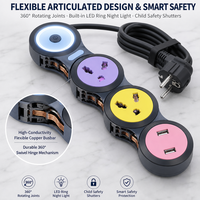Multiprise multifonctionnelle universelle pour la maison avec veilleuse, protection contre les surcharges, ports USB colorés et en cuivre