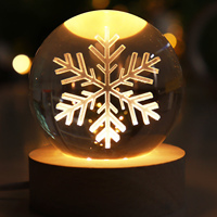 60mm 3D flocon de neige noël veilleuse K9 boule de cristal lampe avec 3d Laser gravure cadeau de vacances pour les amis et Souvenir