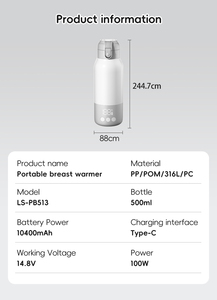 Chauffe-biberon portable sans fil en acier inoxydable 316 sans BPA 500 ml rechargeable USB chauffé pour l'alimentation des bébés en voyage en plein air - Product Image 3