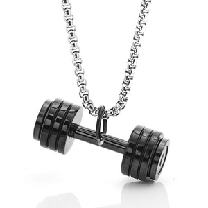 Stainless Steel <b>Dumbbell</b> Pendant Necklace 60cm Chain Unisex Fitness Jewelry Gift - Product Image 1
