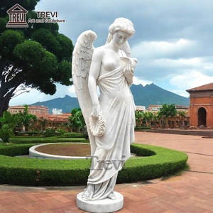 Statue di Angelo e Colomba in Marmo Naturale Scolpite a Mano per Giardino Esterno, Grandezza Naturale - Product Image 3