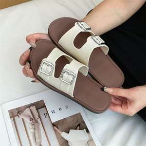 फ्लैट फ्रेंच/कोरियन शैली खुली पैर की अंगुली महिलाओं के ग्रीष्मकालीन बेल्ट बकल फैशन आउटडोर सॉफ्ट एकमात्र pvc ऊपरी और आउटसोल बीच सैंडल - Product Image 2