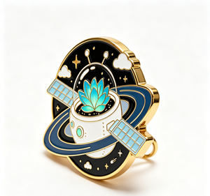 Pin de solapa redondo de metal esmaltado personalizado con diseño de satélite espacial y loto, estilo cloisonné, para colección de regalos - Product Image 4