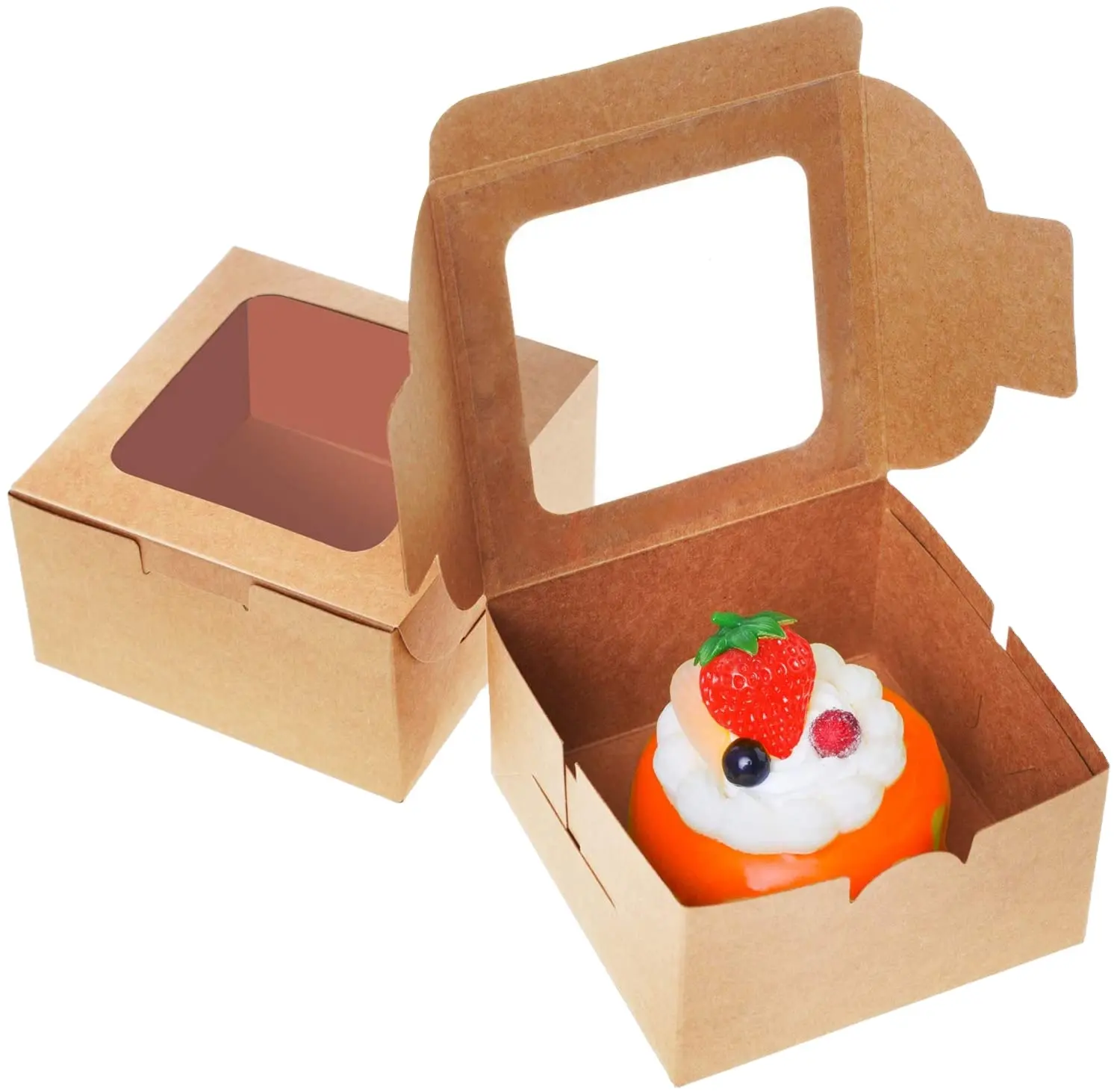 Оптовая продажа, маленькая упаковочная коробка для торта из крафт-бумаги, раскладные декоративные коробки для тортов с окошком