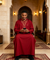 CCY Automne Afrique Nigeria Thobe brodé pour homme avec chapeau, Robe de fête à manches longues Kanzu Boubou Homme Premium Koshibo à capuche Baifa