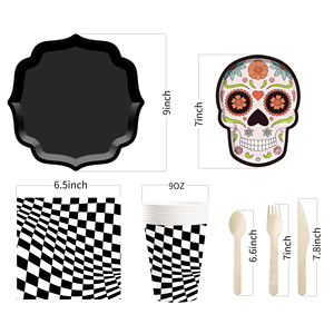 DAMAI Halloween-themed Skull Paper Plates Black Paper Plate Set Disposable Paper Plate Set - Product Image 5