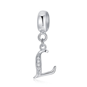 Colgante de Plata de Ley 925 con <span class=keywords><strong>Letra</strong></span> Inicial <span class=keywords><strong>L</strong></span>, Personalizado con Alfabeto y Circonitas, para Pulseras DIY - Product Image 1