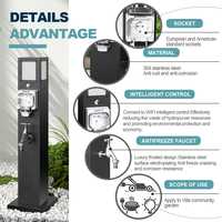 Poteau de parc en acier inoxydable 304 IP66 avec socle combiné eau-électricité, 4 prises de courant, robinet anti-gel et contrôle intelligent Tuya WiFi pour éclairage