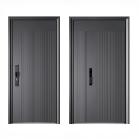 Porte de sécurité moderne minimaliste en alliage d'aluminium de qualité supérieure avec serrure numérique intelligente avancée à ouverture battante pour entrée de villa de luxe