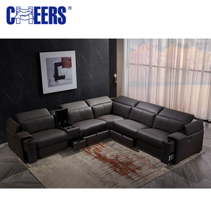 Sofá Seccional Reclinable <span class=keywords><strong>Manwah</strong></span> Cheers Power Moderno de Cuero Genuino con Estructura Metálica Extensible para Sala de Estar - Product Image 2