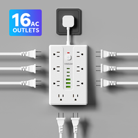 Multiprise murale américaine avec 16 prises, 3 ports USB Type-C, protection contre les surtensions 10A, protection contre les surcharges, utilisation hospitalière