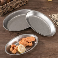 Assiette ovale rétro en acier inoxydable vieilli, assiette de barbecue, assiette plate en forme d'œuf, assiette à dîner, assiette à collation