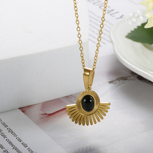 Collar de Moda Bohemio con Colgante de Sol de Piedra de Ónix Negra Chapado en Oro PVD de 18K, Collar <span class=keywords><strong>Grande</strong></span> de Acero Inoxidable para Mujer - Product Image 5