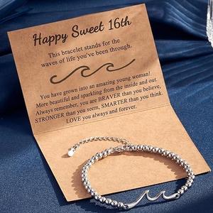 Pulsera Hecha a Mano para Mujer, con Cuentas <span class=keywords><strong>de</strong></span> Acero Inoxidable Plateadas, Colgante <span class=keywords><strong>de</strong></span> Onda, Cierre <span class=keywords><strong>de</strong></span> Langosta Ajustable, Ideal para Cumpleaños o Playa - Product Image 4