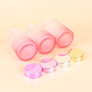 Wholesale Glass <b>Bottle</b> <b>Pink</b> Gradient Matte Finish Customized Jar Pharmaceutical Packaging Can For Health Products With Screw Cap - Product Image 4