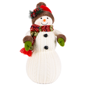 Rustic Red Fur-Trimmed Hat Snowman Plushie with <b>Green</b> Mittens for Cozy Winter <b>Table</b> Decor Wholesale - Product Image 1