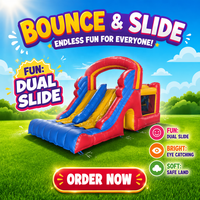 Château gonflable PVC 0,55 mm d'épaisseur, 20 pieds, double toboggan, pour location de fêtes d'enfants, capacité 4-6 personnes, garantie 24 mois