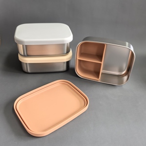 Boîte à lunch Bento en acier inoxydable <span class=keywords><strong>pour</strong></span> enfants, 3 compartiments, couvercle en silicone étanche, sandwich, snack, <span class=keywords><strong>salade</strong></span>, <span class=keywords><strong>conservation</strong></span> sans BPA - Product Image 3