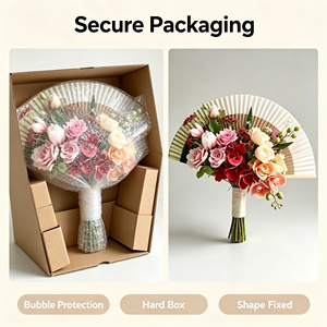 Éventail floral de style oriental pour mariée, fleurs artificielles décoratives pliables avec pompon, accessoire de photographie pour mariage, fiançailles, cérémonie - Product Image 6