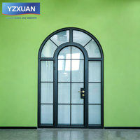 Puerta Doble de Entrada de Estilo Francés Moderno y Lujoso, Marco Estrecho Negro, Rejilla de Aluminio, Vidrio Retro, Aislamiento Térmico, para Exteriores de Viviendas