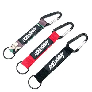 Gantungan Kunci Carabiner Mewah, Gantungan Kunci Tali Lanyard Pendek dengan Logo Karet Kustom