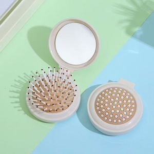 Travel Custom Logo <b>Foldable</b> Hair Brush Mini Folding Hair Brush With Makeup <b>Mirror</b> - Product Image 3