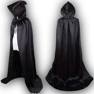 MADESHINE Cape de vampire noire en satin pour Halloween, style Renaissance, avec capuche, pour hommes et femmes, costume de cosplay très populaire - Product Image 1