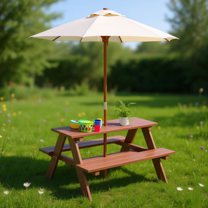 Banc de table de pique-nique extérieur à 4 places pour enfants avec parapluie pour les pique-niques et les activités de plein air pour enfants - Product Image 2